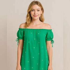 Green Floral Off-Shoulder‎ Dress